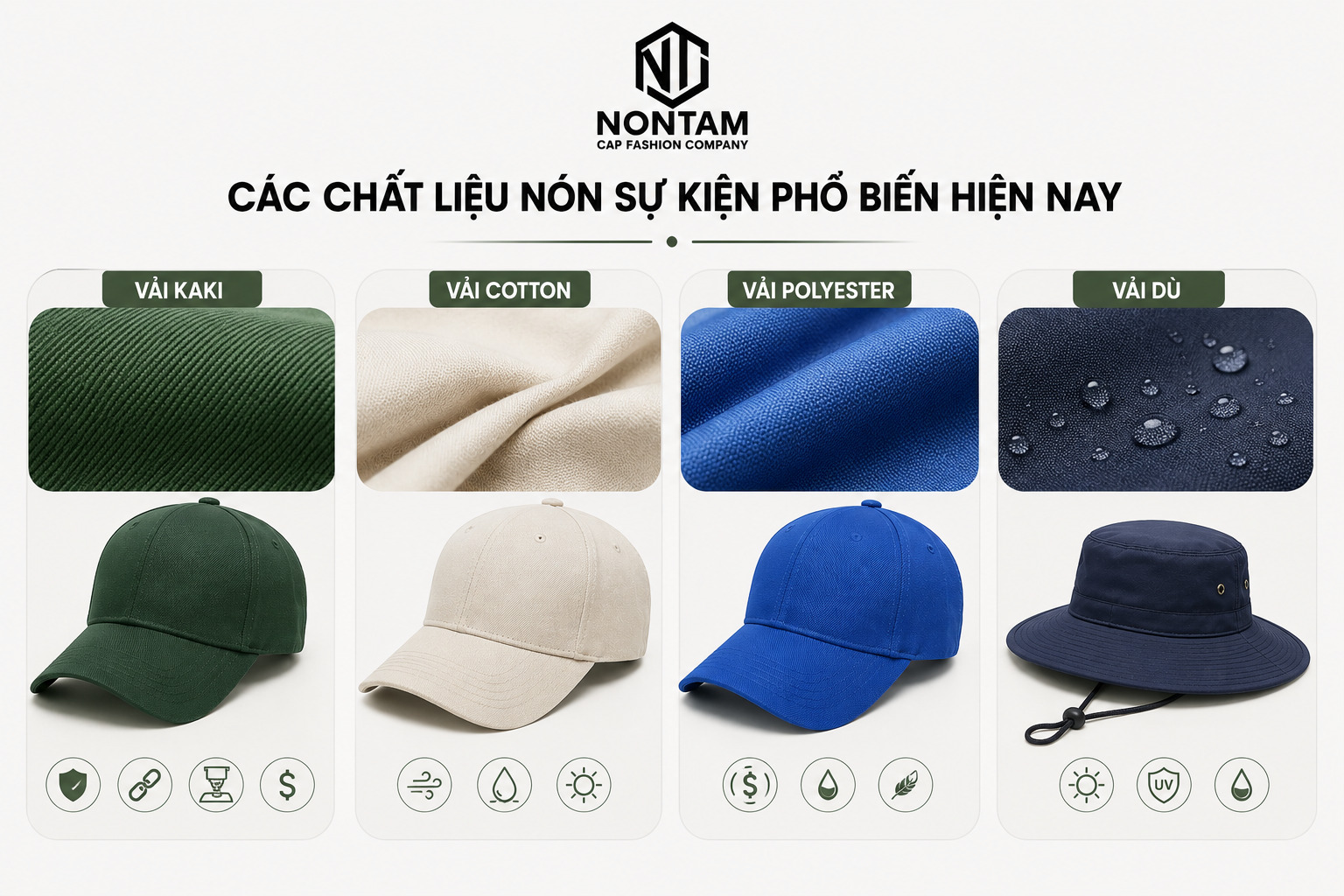 Các chất liệu làm nón sự kiện phổ biến 
