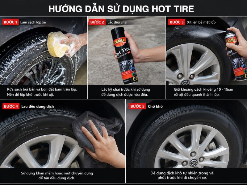 Hướng dẫn sử dụng chai xịt bảo dưỡng lốp xe Hot Tire đúng cách