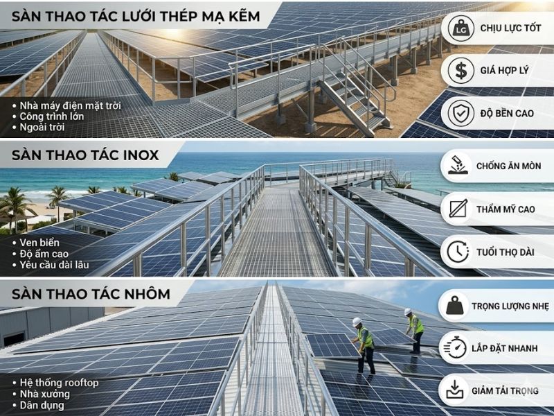 Các loại sàn thao tác solar dạng lưới phổ biến